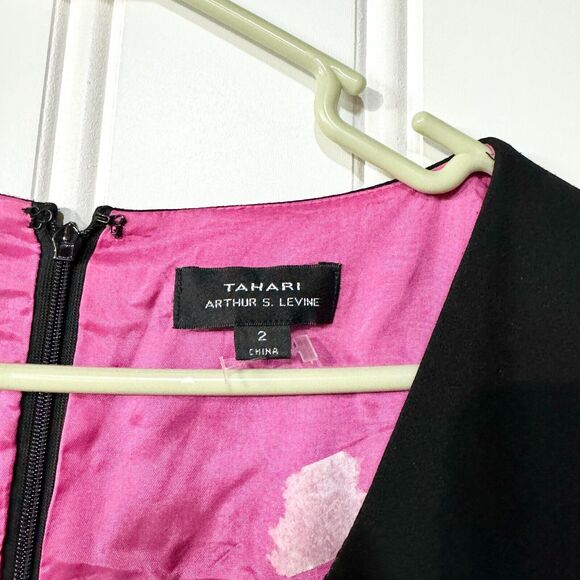 Tahari Dress Women Size 2 Black Asymmetrical Sleeveless Mini Deep V Neck Comfort - Picture 2 of 7